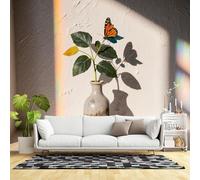 Custom Size Wall Murals,Monarch Butterfly On Branch in Ceramic Vase with Rainbow Light Effect,SelfAdhesive Wall Fabric(NO PVC) Removable Large Wallpaper for Living Room