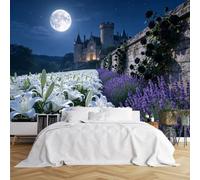 Custom Size Wall Murals Moon Castle White Lily Black Rose Lavender Wall Murals Wall Stickers Wallpaper Self-Adhesive Removable Wallpaper for Gothic Lobby