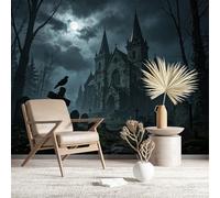 Custom Size Wall Murals Moonlit Church Graveyard Wall Murals Gothic Wallpaper HD Self-Adhesive Removable Wallpaper for Living Room Bedroom