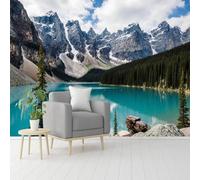 Custom Size Wall Murals, Moraine Lake Rocky Mountain Turquoise Pine Forest, Self-Adhesive Removable Peel and Stick Wallpaper, for Living Room, Bedroom, Shop, Office, Kids