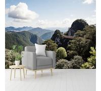 Custom Size Wall Murals, Mountain Forest Cloudy Valley Aerial Landscape, Self-Adhesive Removable Peel and Stick Wallpaper, for Living Room, Bedroom, Shop, Office, Kids