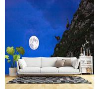 Custom Size Wall Murals,Mountain Goats Cliff Full Moon Night Sky Wildlife Landscape,Self-Adhesive Wall Fabric(NO PVC) Removable Large Wallpaper for Living Room,Bedroom,Office