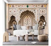 Custom Size Wall Murals, Mughal Rajasthani Architectural Ornate Tilework Self - Adhesive Wall Fabric (NO PVC) Removable Photo Wallpaper for Living Room, Bedroom,Office