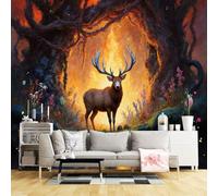Custom Size Wall Murals,Mystical Deer Forest Sunset Glow Fantasy Nature Scene,SelfAdhesive Wall Fabric(NO PVC) Removable Large Wallpaper for Living Room,Bedroom