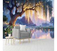 Custom Size Wall Murals, Natural Scenery & Gnarled Willow Tree, Self-Adhesive Removable Fabric (NO PVC) Wallpaper for Living Room & Bedroom & Office