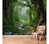 Custom Size Wall Murals Nature Landscape Forest Photo Wallpaper, Plants Trees River Non-Woven Wallpaper Wall Covering, Green Large Art Mural for Bedroom Living Room Home Office Kitchen, 250x175 cm