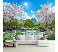 Custom Size Wall Murals，Nature Landscape Swan Lake，Removable Peel and Stick Self-Adhesive Wall Murals Large Photo Wallpaper