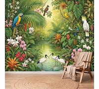 Custom Size Wall Murals Nature Tropical Rainforest Photo Wallpaper, Palm Trees Flowers Non-Woven Wallpaper Wall Covering, Green Large Art Mural for Bedroom Living Room Home Office Kitchen, 400x280 cm