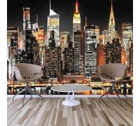 Custom Size Wall Murals,New York City Night Skyline Mural Self-Adhesive Removable Wall Covering Fabric, Large Photo Wallpaper for Living Room Bedroom Kitchen Office Kids.