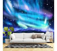 Custom Size Wall Murals,Northern Lights Aurora Borealis Starry Night Mountain Landscape,Self-Adhesive Wall Fabric(NO PVC) Removable Large Wallpaper for Living Room,Bedroom,Office