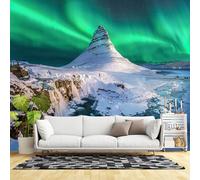 Custom Size Wall Murals,Northern Lights Snowy Mountain Winter Waterfall Landscape,Self-Adhesive Wall Fabric(NO PVC) Removable Large Wallpaper for Living Room,Bedroom,Office