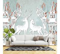 Custom Size Wall Murals,Paper-Cut Deer Red Berries,Self-Adhesive Wall Fabric(NO PVC) Removable Large Photo Wallpaper for Living Room, Bedroom, Office