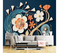 Custom Size Wall Murals,Paper Flower Design Floral Art Origami Craft Botanical Elements Decorative,SelfAdhesive Wall Fabric(NO PVC) Removable Large Wallpaper for Living Room