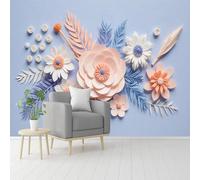Custom Size Wall Murals， Paper Flowers Floral Design， Pastel Color Palette， Modern Art， Botanical Decoration， SelfAdhesive Removable Peel and Stick Wallpaper， for Living Room，Bedroom，Shop，Office，Kids
