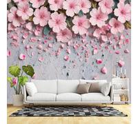 Custom Size Wall Murals,Pink Cherry Blossom Floral Petals Elegant Spring Bloom Pastel Texture Art,SelfAdhesive Wall Fabric(NO PVC) Removable Large Wallpaper for Living Room