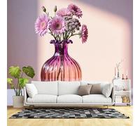 Custom Size Wall Murals,Pink Gerbera Daisy Bouquet in Gradient Glass Vase Modern Floral Art,SelfAdhesive Wall Fabric(NO PVC) Removable Wallpaper for Living Room,Bedroom