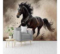 Custom Size Wall Murals, Powerful Black Horse Galloping Across Dusty Terrain, Self-Adhesive Removable Wall Covering Fabric, Large Photo Wallpaper for Living Room Bedroom Kitchen Office Kids