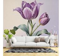 Custom Size Wall Murals,Purple Tulip Flower Botanical Art Elegant Bloom Soft Pastel Background,SelfAdhesive Wall Fabric(NO PVC) Removable Large Wallpaper for Living Room