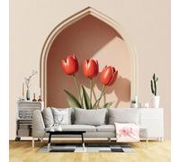 Custom Size Wall Murals,Red Tulip Flower Botanical Garden Spring Bouquet Realistic Art,SelfAdhesive Wall Fabric(NO PVC) Removable Large Wallpaper for Living Room,Bedroom