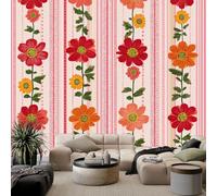 Custom Size Wall Murals Retro Stripes Plant Chrysanthemum W250 x H175 cm Removable Large Pink Photo Wallpaper for Nursery Living Room Bedroom Playroom Office Backdrop Wall Decor Poster Picture