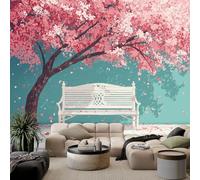 Custom Size Wall Murals Romantic Theme Flowers Tree Bench W350 x H256 cm Removable Large Pink Photo Wallpaper for Nursery Living Room Bedroom Playroom Office Backdrop Wall Decor Poster Picture