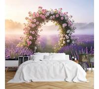 Custom Size Wall Murals Rose Arch Lavender Field Misty Morning Realistic Self-Adhesive Wall Fabric (NO PVC) Removable Wallpaper for Bedroom Decor