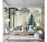 Custom Size Wall Murals,Serene Misty Forest with Tall Trees and Bears on Log,Self-Adhesive Wall Fabric (NO PVC),Removable Wallpaper for Living Room Bedroom Office Kids