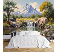 Custom Size Wall Murals,Serene Natural Landscape Waterfall Mountain Lake Scene,Removable Self - Adhesive Wall Covering Fabric (NO PVC),Removable Wallpaper for Living Room Bedroom Office Kids
