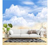 Custom Size Wall Murals, Serene Sky Fluffy White Clouds Golden-Yellow Gradient, Self-Adhesive (NO PVC) Removable Wallpaper for Living Room, Bedroom, Office