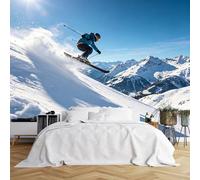 Custom Size Wall Murals Skier Jumping on Snowy Mountain Slope Wall Murals Winter Sports Scene Wallpaper HD Self-Adhesive Removable Wallpaper for Game Room