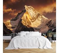 Custom Size Wall Murals,Snow - Capped Mountain Peak Golden Sunset Alpine Summit Rugged Rocky Face Snow Covered, Self - Adhesive Wall Covering Fabric (NO PVC), Removable Wallpaper