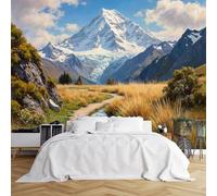 Custom Size Wall Murals,Snow - Capped Mountain Peak Rocky Valley Stream Scenery,Self - Adhesive Wall Covering Fabric (NO PVC),Removable Wallpaper for Living Room Bedroom Office Kids