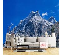 Custom Size Wall Murals,Snow Covered Rocky Mountain Peak Autumn Forest Clear Blue Sky,Self-Adhesive Wall Fabric(NO PVC) Removable Large Wallpaper for Living Room,Bedroom,Office