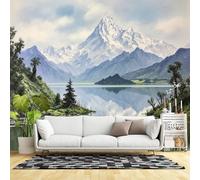 Custom Size Wall Murals,Snowy Mountain Lake Reflection Scenic Landscape Serenity Nature View,SelfAdhesive Wall Fabric(NO PVC) Removable Large Wallpaper for Living Room