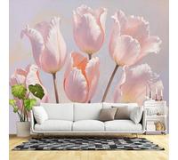 Custom Size Wall Murals,Soft Pink Tulip Flower Art Pastel Botanical Painting Elegant Floral Design,SelfAdhesive Wall Fabric(NO PVC) Removable Large Wallpaper for Living Room