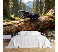 Custom Size Wall Murals Stag Beetle Sap Oozing Dead Wood Forest Wall Murals Insect Nature Scenery Wallpaper Wall Covering Fabric Self-Adhesive Removable Wallpaper for Studio