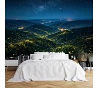 Custom Size Wall Murals Starry Mountain Valley Glowing Firefly Night Scene Wall Murals Vivid Night Landscape Wallpaper Large Photo Wallpaper Self-Adhesive Removable Wallpaper
