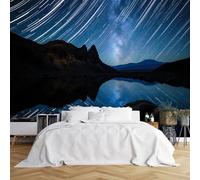 Custom Size Wall Murals,Starry Night Sky Star Trails Milky Way Over Rocky Mountains Water Reflection,Removable Self - Adhesive Wall Covering Fabric (NO PVC) for Living Room Bedroom Office