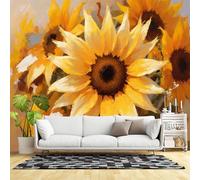 Custom Size Wall Murals,Sunflower Floral Painting Impressionist Style Vibrant Yellow Bloom,SelfAdhesive Wall Fabric(NO PVC) Removable Large Wallpaper for Living Room,Bedroom