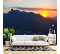 Custom Size Wall Murals,Sunset Over Mountain Silhouette Coastal City Skyline Aerial View,Self-Adhesive Wall Fabric(NO PVC) Removable Large Wallpaper for Living Room,Bedroom,Office