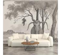 Custom Size Wall Murals, Surreal Etching - Elephant Ram Hybrid Landscape, Self-Adhesive Wall Fabric (NO PVC), Removable Wallpaper for Living Room Bedroom Office Kids