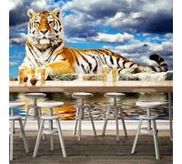 Custom Size Wall Murals，Tiger Blue Sky and White Clouds，Removable Peel and Stick Self-Adhesive Wall Murals Large Photo Wallpaper