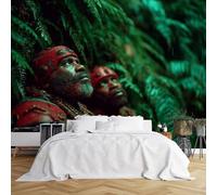 Custom Size Wall Murals, Tribal Warriors in Rainforest Wall Murals, Jungle Greenery Vivid Wallpaper, HD Large Photo Wallpaper, Self-Adhesive Removable Wallpaper for Living Room