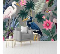 Custom Size Wall Murals， Tropical Birds Wallpaper， Exotic Floral， Jungle Plants Pattern， Wildlife Art， SelfAdhesive Removable Peel and Stick Wallpaper， for Living Room，Bedroom，Shop，Office，Kids