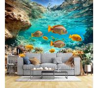 Custom Size Wall Murals Tropical Coral Reef Wall Murals Yellow Fish Underwater Landscape Wallpaper Vivid Self-Adhesive Removable Wallpaper for Living Room