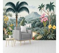 Custom Size Wall Murals, Tropical Landscape with Palm Trees & Waterfall, Self-Adhesive Removable Peel and Stick Wallpaper, for Living Room, Bedroom, Shop, Office, Kids