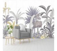 Custom Size Wall Murals, Tropical Palm Exotic Foliage Watercolor Gray Yellow, Self-Adhesive Removable Peel and Stick Wallpaper, for Living Room, Bedroom, Shop, Office, Kids