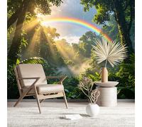Custom Size Wall Murals Tropical Rainforest with Rainbow After Rain Wall Stickers Self-Adhesive Wall Fabric (NO PVC) Removable Wallpaper for Living Room Bedroom