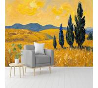 Custom Size Wall Murals, Tuscany Golden Wheat Cypress Impressionist Art, Self-Adhesive Removable Peel and Stick Wallpaper, for Living Room, Bedroom, Shop, Office, Kids