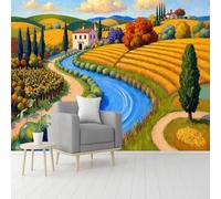 Custom Size Wall Murals, Tuscany Italian Countryside River Farmhouse, Self-Adhesive Removable Peel and Stick Wallpaper, for Living Room, Bedroom, Shop, Office, Kids
